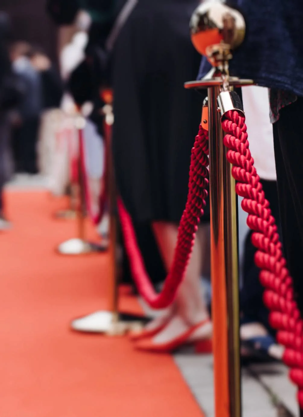 Red carpet lined with red velvet ropes.